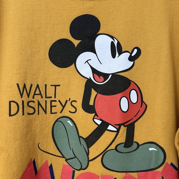 Disney Mickey Mouse Mustard Yellow Pullover Sweatshirt XL Extra Large‎ Crewneck - Picture 3 of 7
